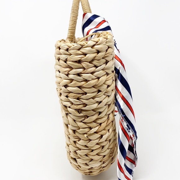 NWOT Retro Summer Beach Rattan Handbag With Scarf - Picture 4 of 10